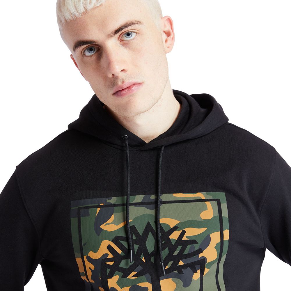 Timberland Φουτερ Ανδρικα Μαυρα - Camo Tree-Logo Hoodie - Greece 8659210-BE